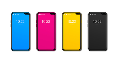 Image showing CMYK smartphone set isolated on white Background. 3D render