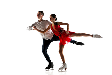 Image showing Duo figure skating isolated on white studio backgound with copyspace