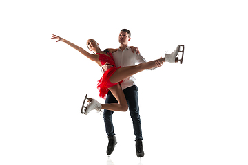 Image showing Duo figure skating isolated on white studio backgound with copyspace