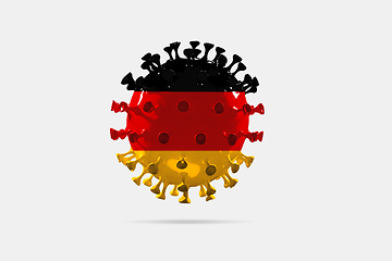 Image showing Model of COVID-19 coronavirus colored in national Germany flag, concept of pandemic spreading