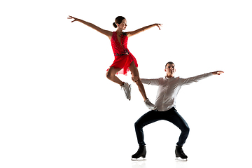 Image showing Duo figure skating isolated on white studio backgound with copyspace