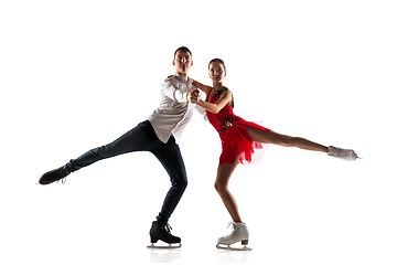 Image showing Duo figure skating isolated on white studio backgound with copyspace