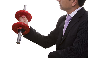 Image showing businessman lifting weights