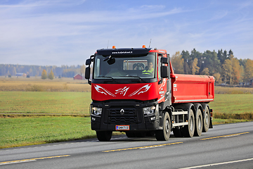 Image showing Red Renault Trucks C Tipper Lorry on Road