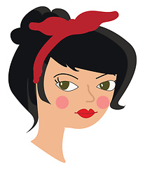 Image showing A girl with a red ribbon on the head looks beautiful vector or c