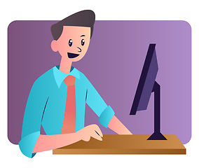Image showing Cartoon man working on the computer vector illustartion on white