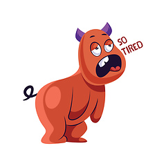 Image showing Tired red monster with purple horns vector illustration on a whi