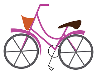 Image showing Pink bicycle with basket illustration print vector on white back