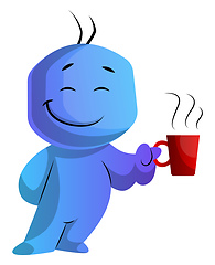 Image showing Blue cartoon caracter with a cup illustration vector on white ba