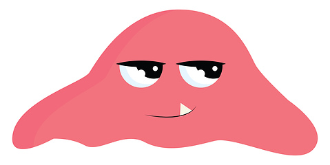 Image showing Cartoon pink monster with a fang tooth projecting outward looks 