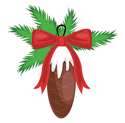 Image showing Simple vector illustration of christmas pine with red bow on whi