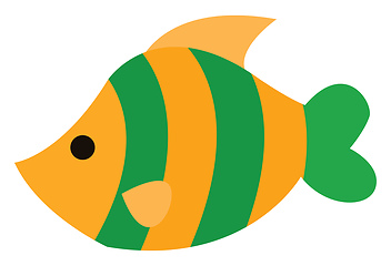 Image showing Clipart of a beautiful yellow fish with two green bands as scale