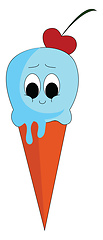 Image showing Blue icecream face in an orange cone with a red cherry on top ve