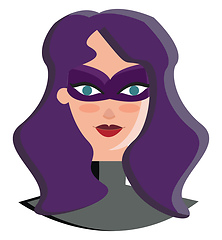 Image showing A young girl with purple hair is dressed in a super woman costum
