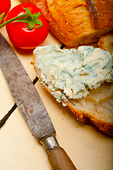 Image showing fresh blue cheese spread ove french baguette