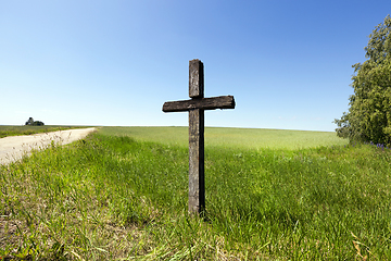 Image showing Wooden cross, close-up field