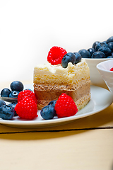 Image showing fresh raspberry and blueberry cake