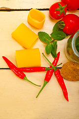 Image showing Italian pasta paccheri with tomato mint and chili pepper