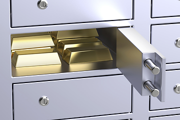 Image showing Gold bars in a bank safety deposit box