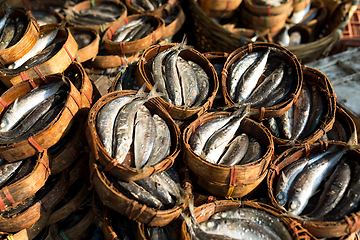 Image showing Mackerel fish in bamboo basket