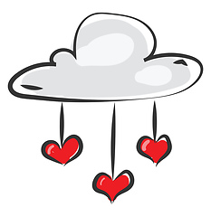 Image showing Painting of a white cloud pouring out red hearts vector or color