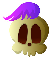 Image showing Cartoon skull with purple hair vector illustartion on white back