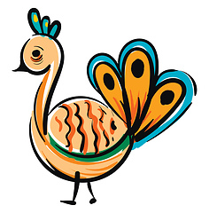 Image showing Simple colorful cartoon peacock vector illustration on white bac