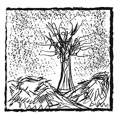 Image showing Pencil drawing of a tree in the snow vector or color illustratio