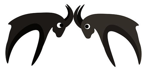 Image showing Clipart of two black goats fighting with horns set isolated on w