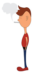 Image showing Simple cartoon of a man in red shirt and blue pants smoking vect