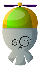 Image showing Cartoon skull with green hat vector illustartion on white backgr