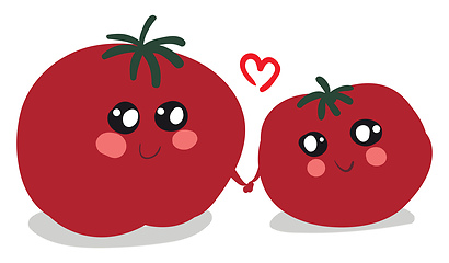 Image showing Two tomatoes in love illustration vector on white background 