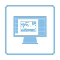 Image showing Icon of photo editor on monitor screen