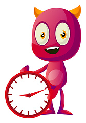 Image showing Devil with big clock, illustration, vector on white background.