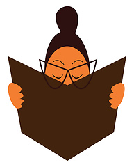 Image showing A chubby girl with her eye glasses is reading a book vector colo