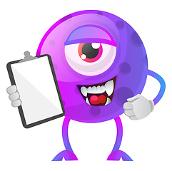 Image showing Purple monster with a notepad illustration vector on white backg