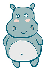 Image showing Cute smiling light blue hippo vector illustration on white backg