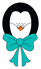 Image showing Penguin with blue bow vector or color illustration