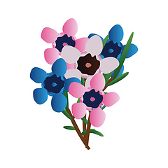 Image showing Vector illustration of pink and blue  waxflowers with green leaf