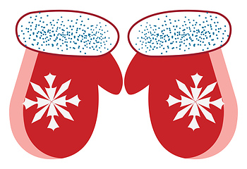 Image showing A pair of red and white festive gloves vector or color illustrat