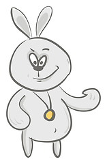 Image showing A cute big cartoon hare with its winning medal vector color draw