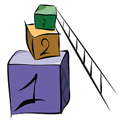 Image showing Colorful cubic boxes with numbers and a long ladder sliding over