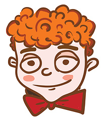 Image showing Curly hair boy with red bow tie vector or color illustration