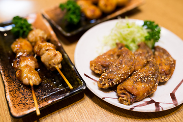 Image showing Sesame chicken wing and grilled meat