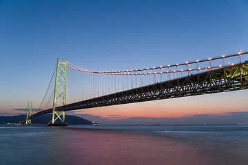 Image showing Akashi Kaikyo Bridge at sunset