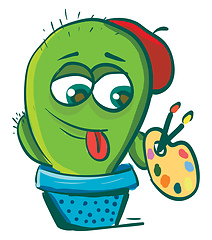 Image showing A cactus plant emoji leaving its tongue out and holding a color 