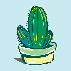 Image showing Painting of a cactus plant against a blue background vector colo