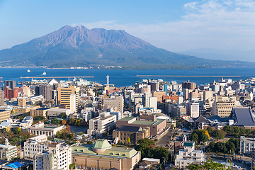 Image showing Japan city skyline with Sakurajima Volcano