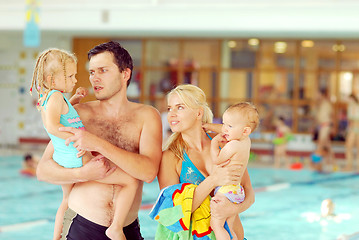 Image showing A family in the swimming pool