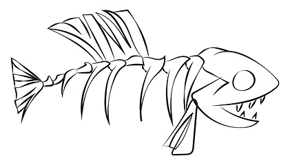 Image showing Line art of a fish skeleton vector or color illustration